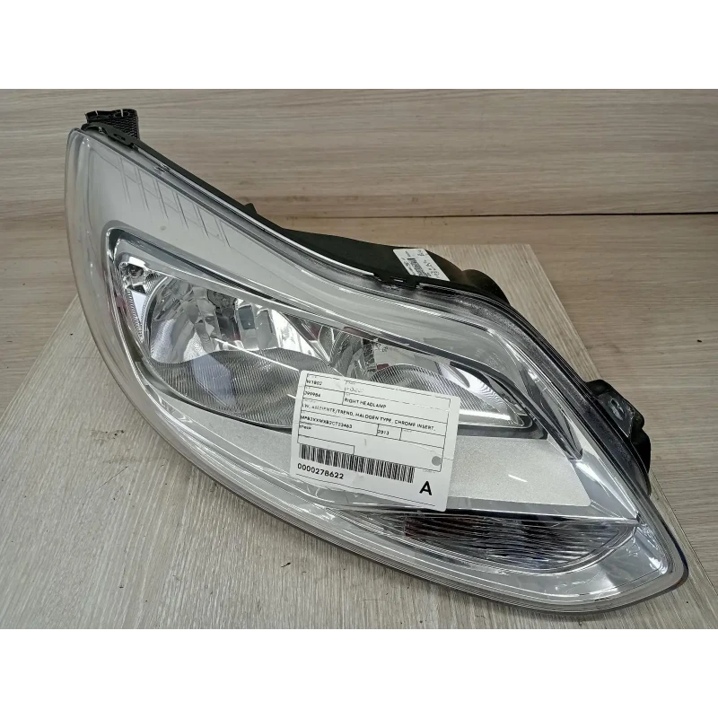 FORD FOCUS RIGHT HEADLAMP LW, AMBIENTE/TREND, HALOGEN TYPE, CHROME INSERT, 08/12