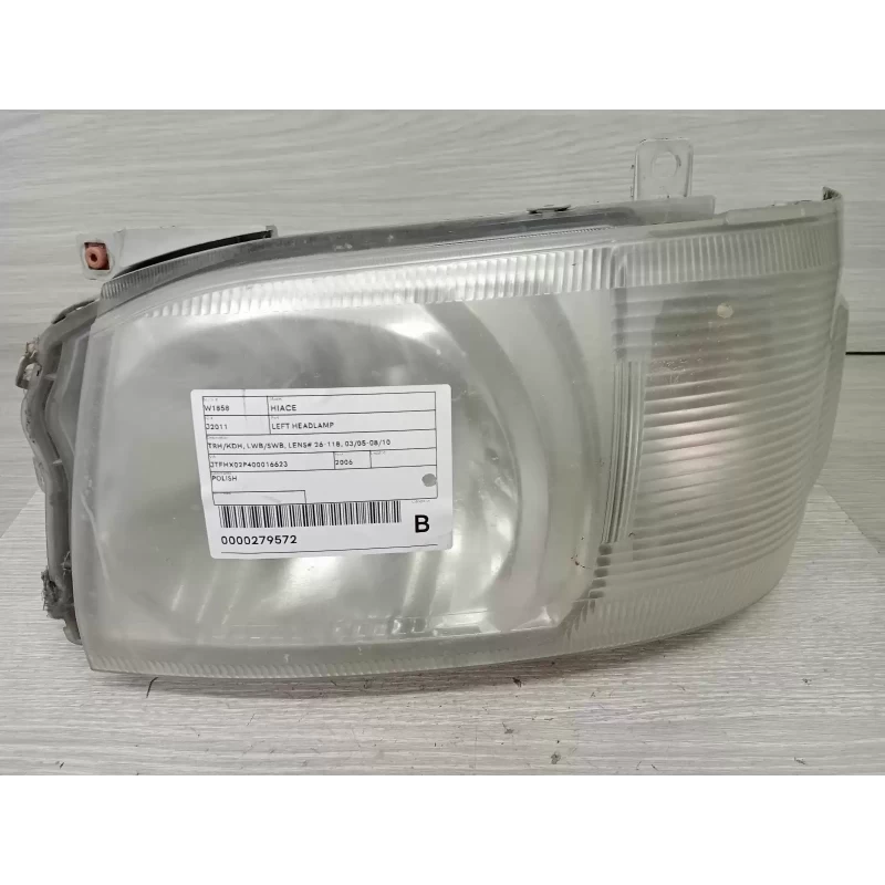 TOYOTA HIACE LEFT HEADLAMP TRH/KDH, LWB/SWB, LENS# 26-118, 03/05-08/10 2006