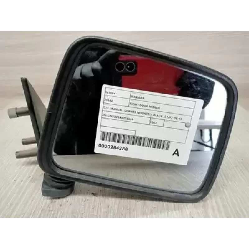 NISSAN NAVARA RIGHT DOOR MIRROR D22, MANUAL, CORNER MOUNTED, BLACK, 04/97-08/15